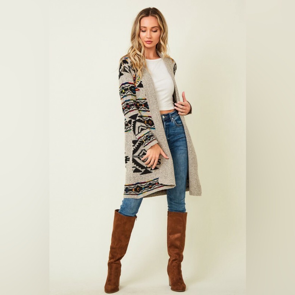 Northern Angel Aztec Rainbow Print Long Cardigan Sweater Women’s Top Size Small
